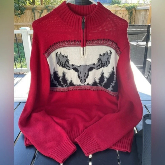 Men’s Chaps Sweater Red Moose 1/4 Zip 100% Cottonn Sz Med - Picture 1 of 4